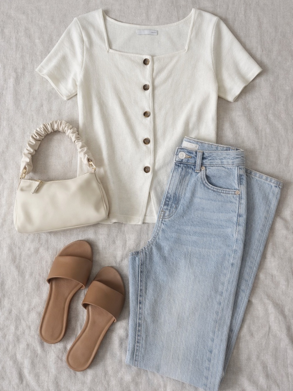 Nine West Cream Short-Sleeve Button Front Top